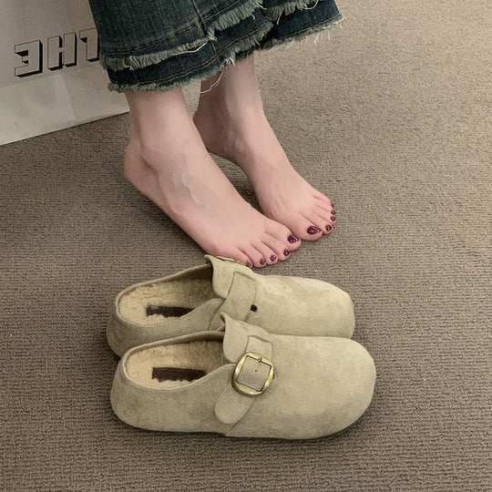 Damen Kuschelige Clogs aus hochwertigem Material mit modischem Schnallenverschluss EB