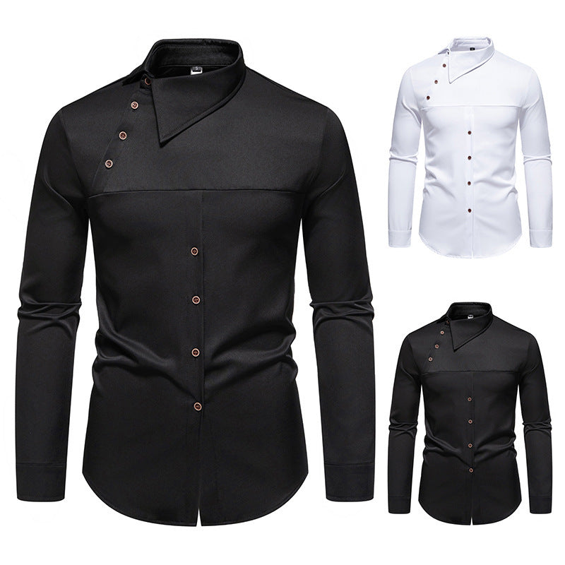 Herren modisches Hemd mit asymmetrischem Kragen und stilvollen Knopfdetails EB