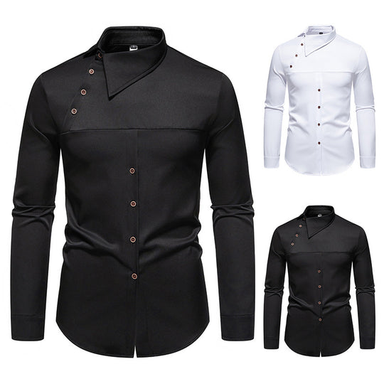 Herren modisches Hemd mit asymmetrischem Kragen und stilvollen Knopfdetails EB