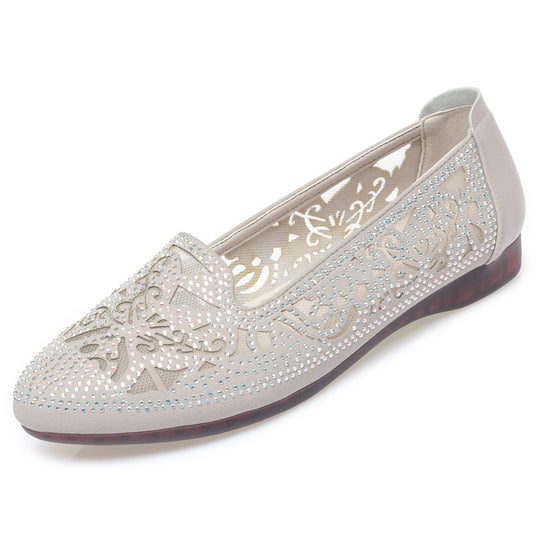 Damen Elegante Ballerinas mit filigranem Cut-Out-Design und funkelnden Strassdetails EB