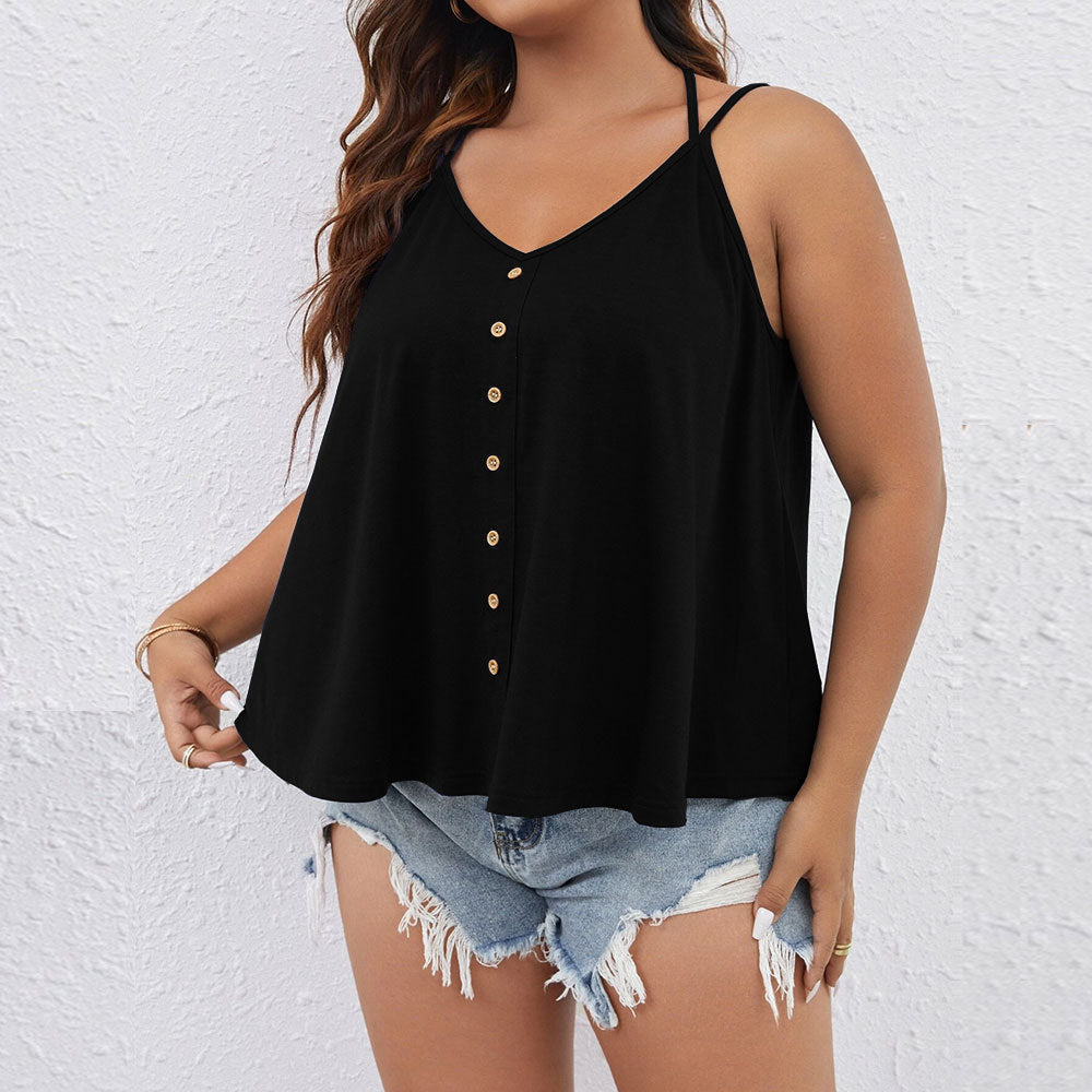 Damen V-Ausschnitt Tanktop mit Knopfdetails und schwingendem Saum EB