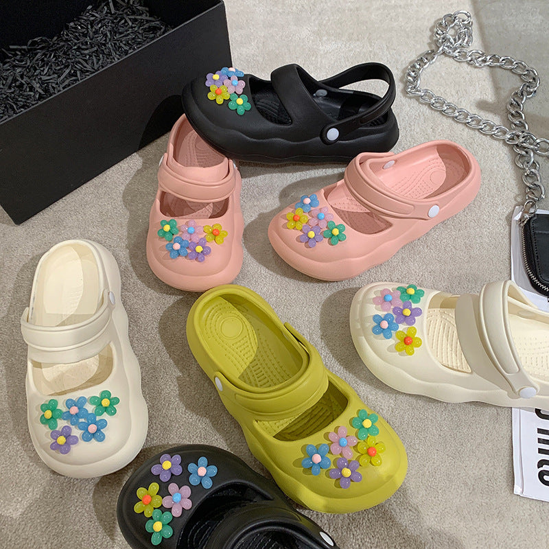 Damen Bunte und komfortable Riemensandalen mit blütenförmigem Dekor EB