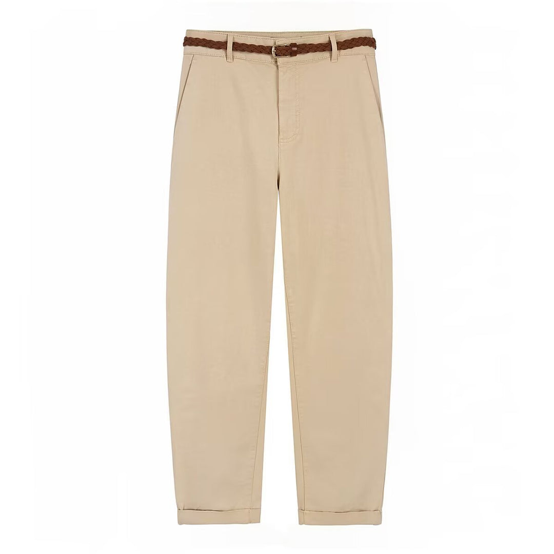 Damen Chinohose mit geflochtenem Gürtel und geradem Schnitt EB