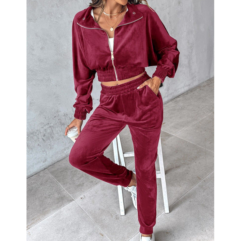 Damen Trainingsanzug mit cropped Jacke und elastischem Bund EB
