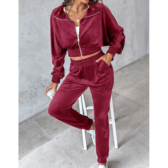 Damen Trainingsanzug mit cropped Jacke und elastischem Bund EB