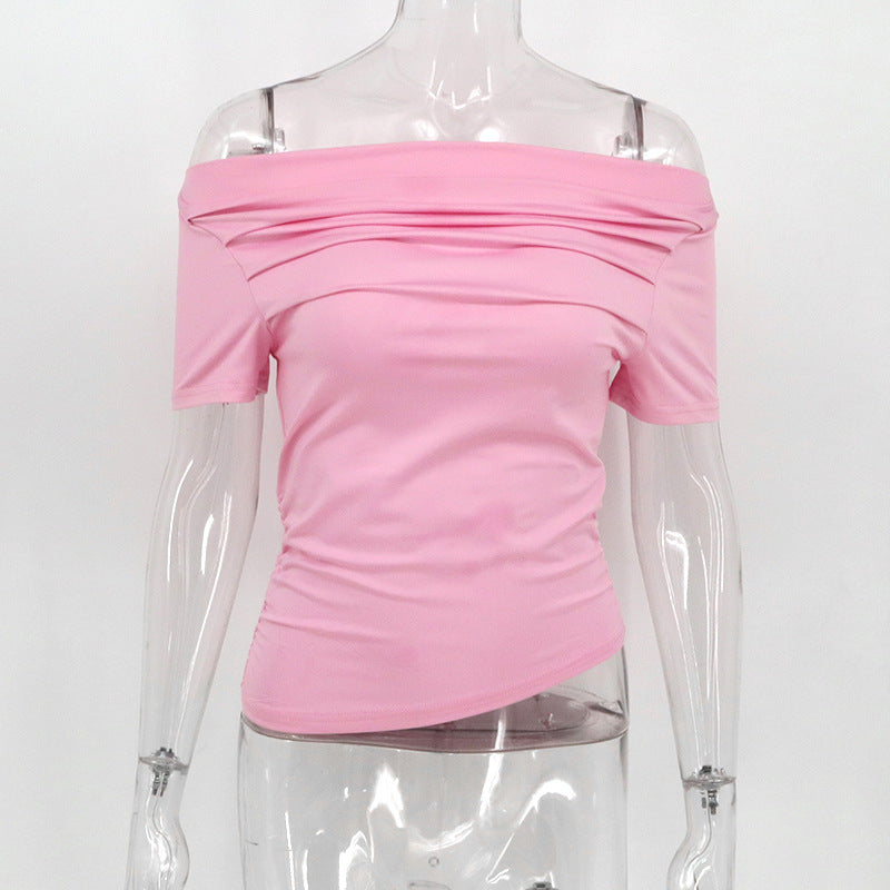 Damen figurbetontes Oberteil mit Off-Shoulder Design und Raffung EB