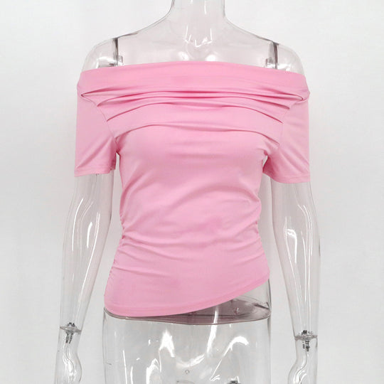 Damen figurbetontes Oberteil mit Off-Shoulder Design und Raffung EB