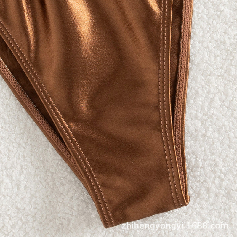 Damen Triangel-Bikini mit hochwertigem Glanzmaterial und verstellbaren Seitenschnüren EB