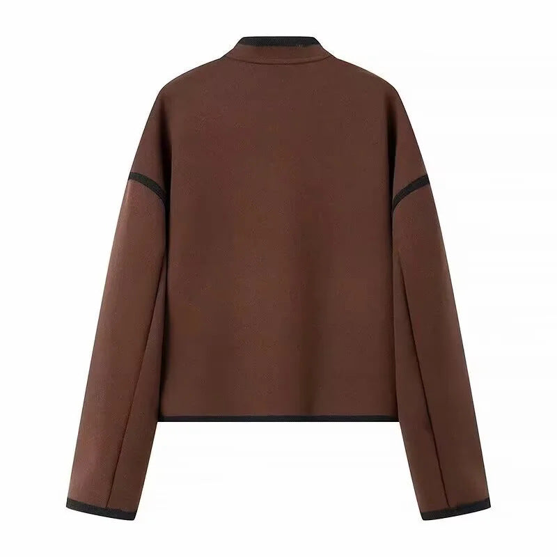 Damen cropped Übergangsjacke mit eleganten Knöpfen und praktischen Taschen EB