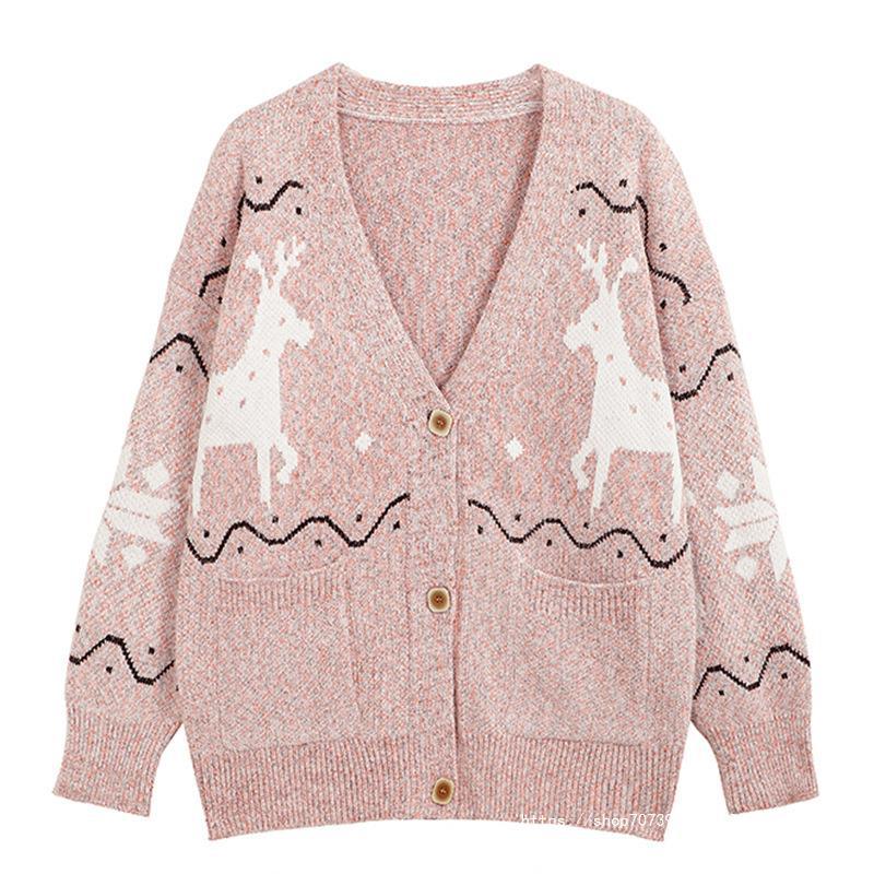 Damen Gemütlicher Cardigan mit Rentier-Motiv und Taschen EB