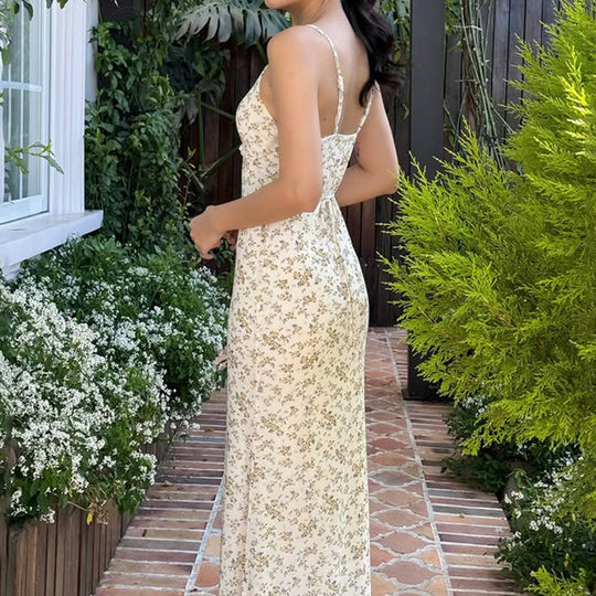 Damen Exquisites Trägerkleid mit floralem Muster und bindbarem Dekolleté EB
