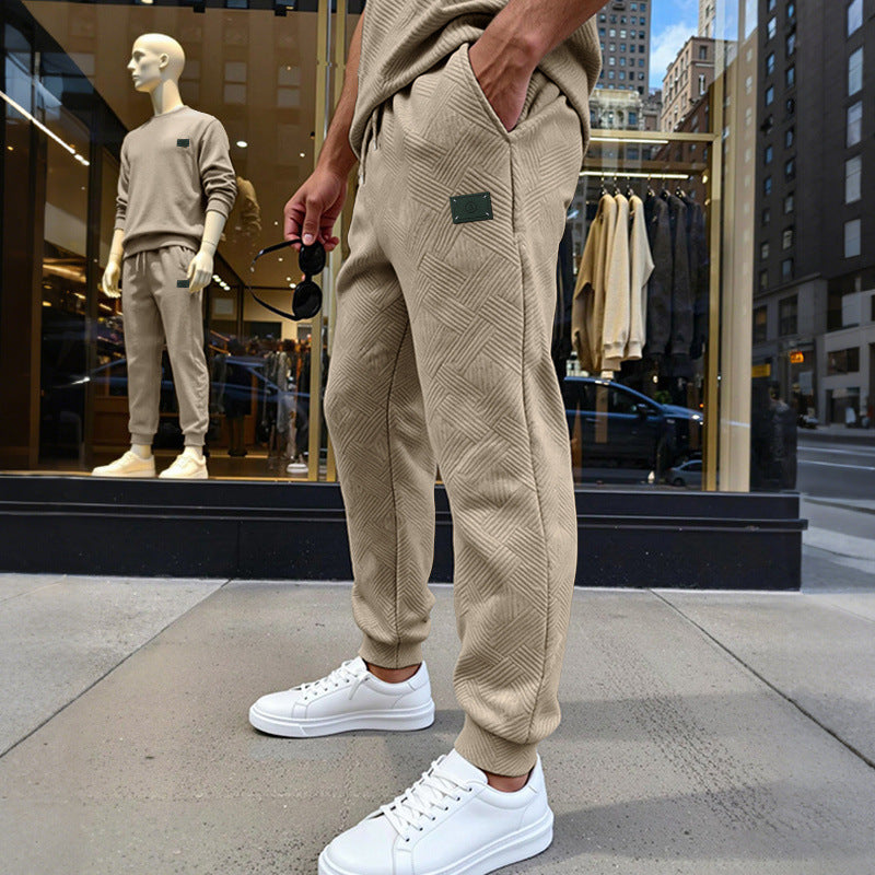 Herren Strukturierte Jogginghose mit geometrischer Waffelstruktur und elastischen Bündchen EB