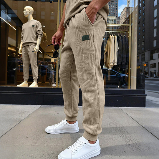 Herren Strukturierte Jogginghose mit geometrischer Waffelstruktur und elastischen Bündchen EB