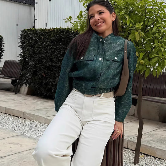 Damen Lässige Oversized-Jacke mit Knopfverschluss EB