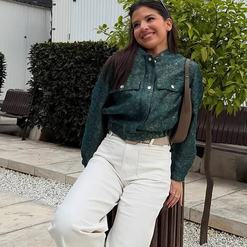 Damen Lässige Oversized-Jacke mit Knopfverschluss EB