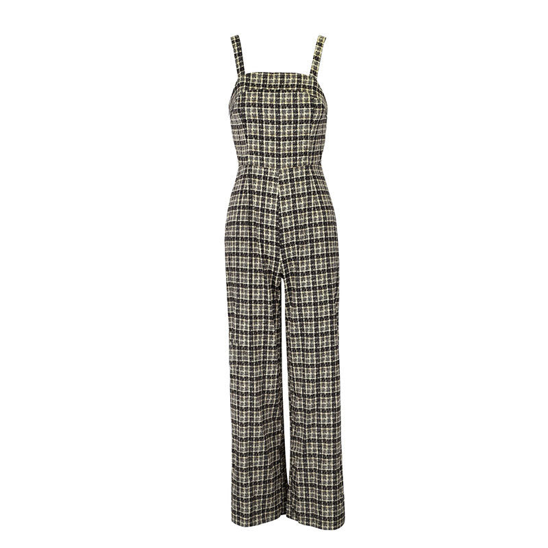 Damen Jumpsuit mit weiten Hosenbeinen und feinem Karomuster EB
