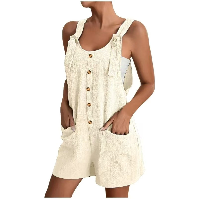 Damen Leichtes Latzkleid mit praktischen Taschen und Knopfdetails EB