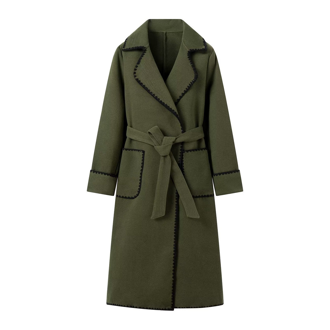Damen elegante Übergangsjacke mit dekorativem Gürtel und hochwertigen Taschen EB