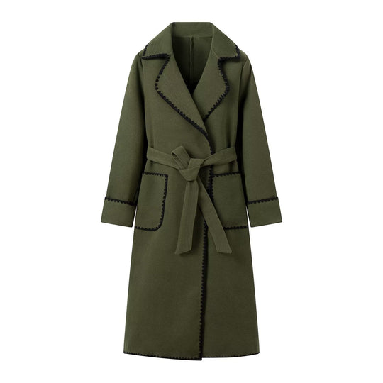 Damen elegante Übergangsjacke mit dekorativem Gürtel und hochwertigen Taschen EB
