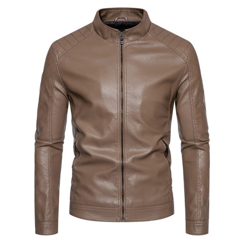 Herren nan taillierte Lederimitat-Bikerjacke mit Stehkragen und gesteppter Ärmeldetail EB