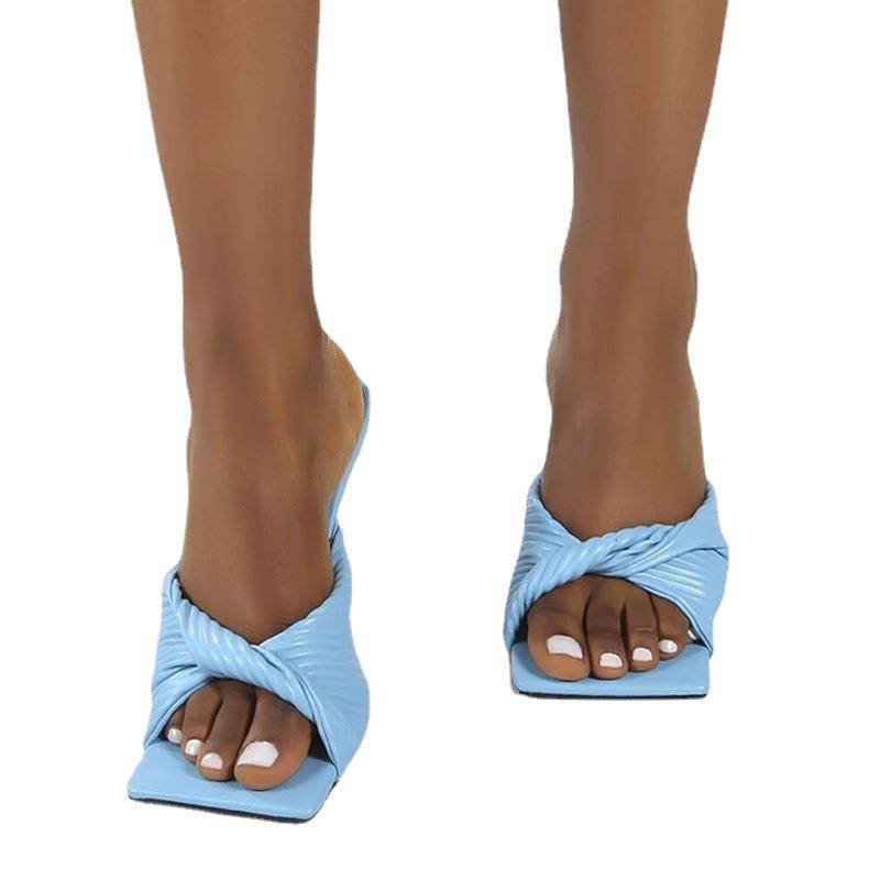 Damen elegante Mules mit raffiniertem Rippendesign und hochhackigem Absatz EB
