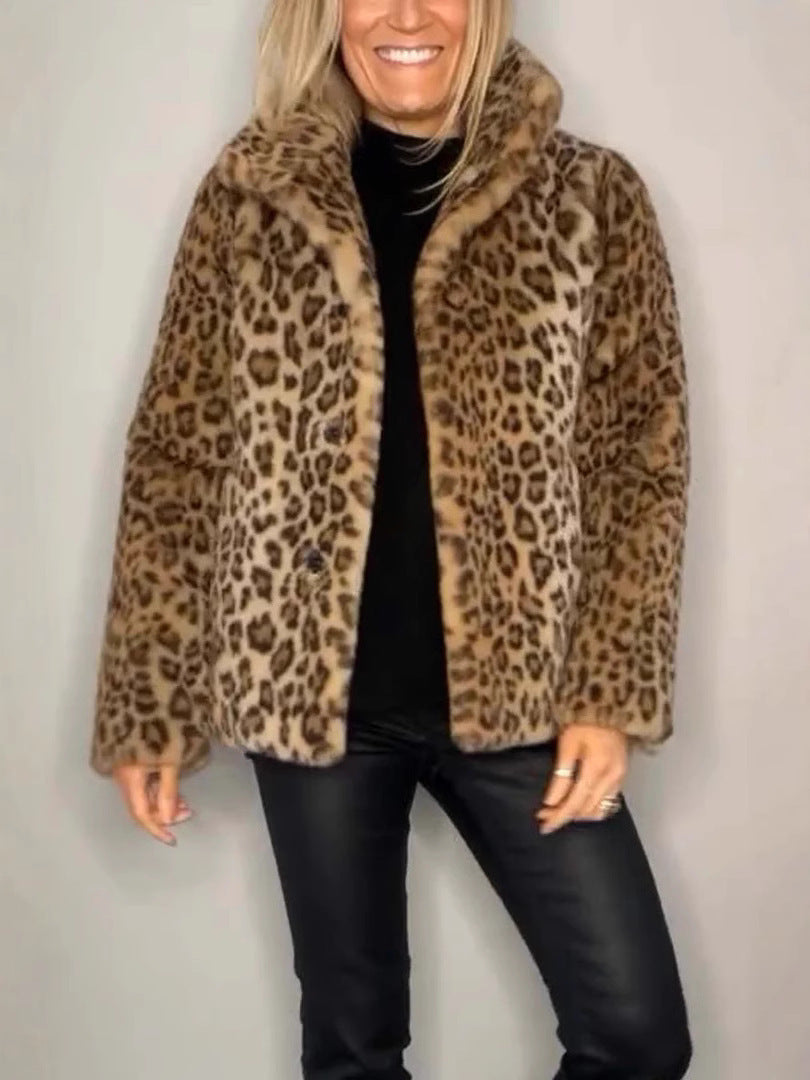 EB | Mantel - Kunstpelz - Oversized Fit - Reverskragen - Leopardenprint