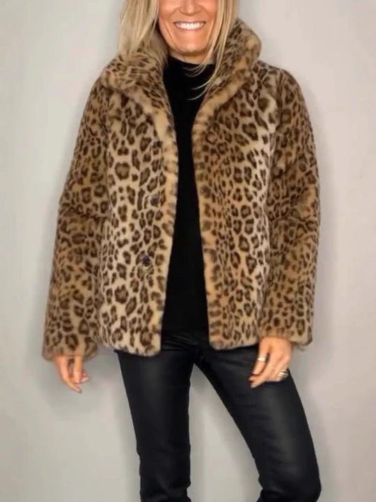 EB | Mantel - Kunstpelz - Oversized Fit - Reverskragen - Leopardenprint