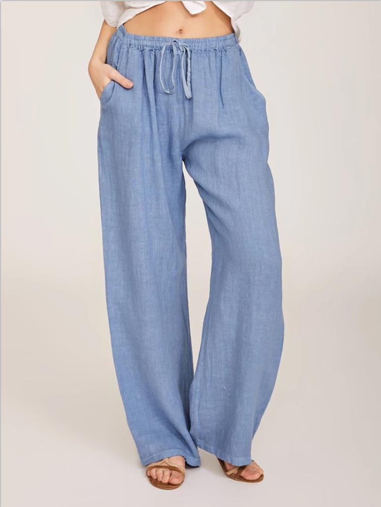 Damen nan luftige Palazzo-Hose mit Tunnelzugbund, elastischem Taillenabschluss und seitlichen Eingrifftaschen EB