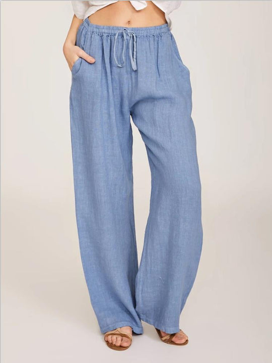 Damen nan luftige Palazzo-Hose mit Tunnelzugbund, elastischem Taillenabschluss und seitlichen Eingrifftaschen EB