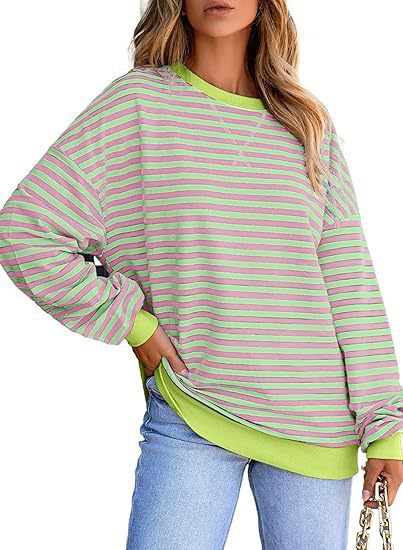 Damen Lässiger Sweater mit Breiten Streifen EB