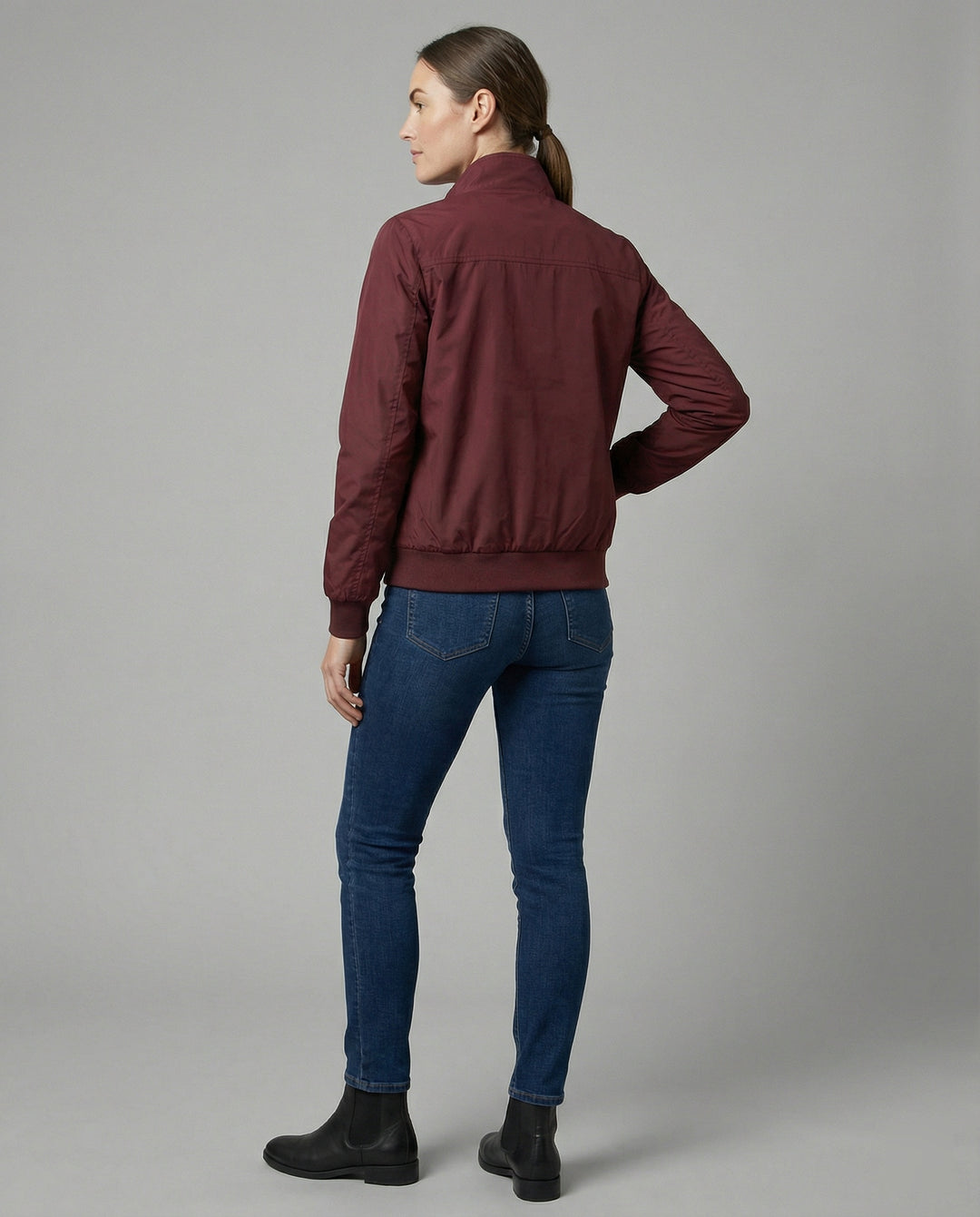 Damen leichte Stehkragen-Übergangsjacke mit Frontreißverschluss und Nahttaschen EB