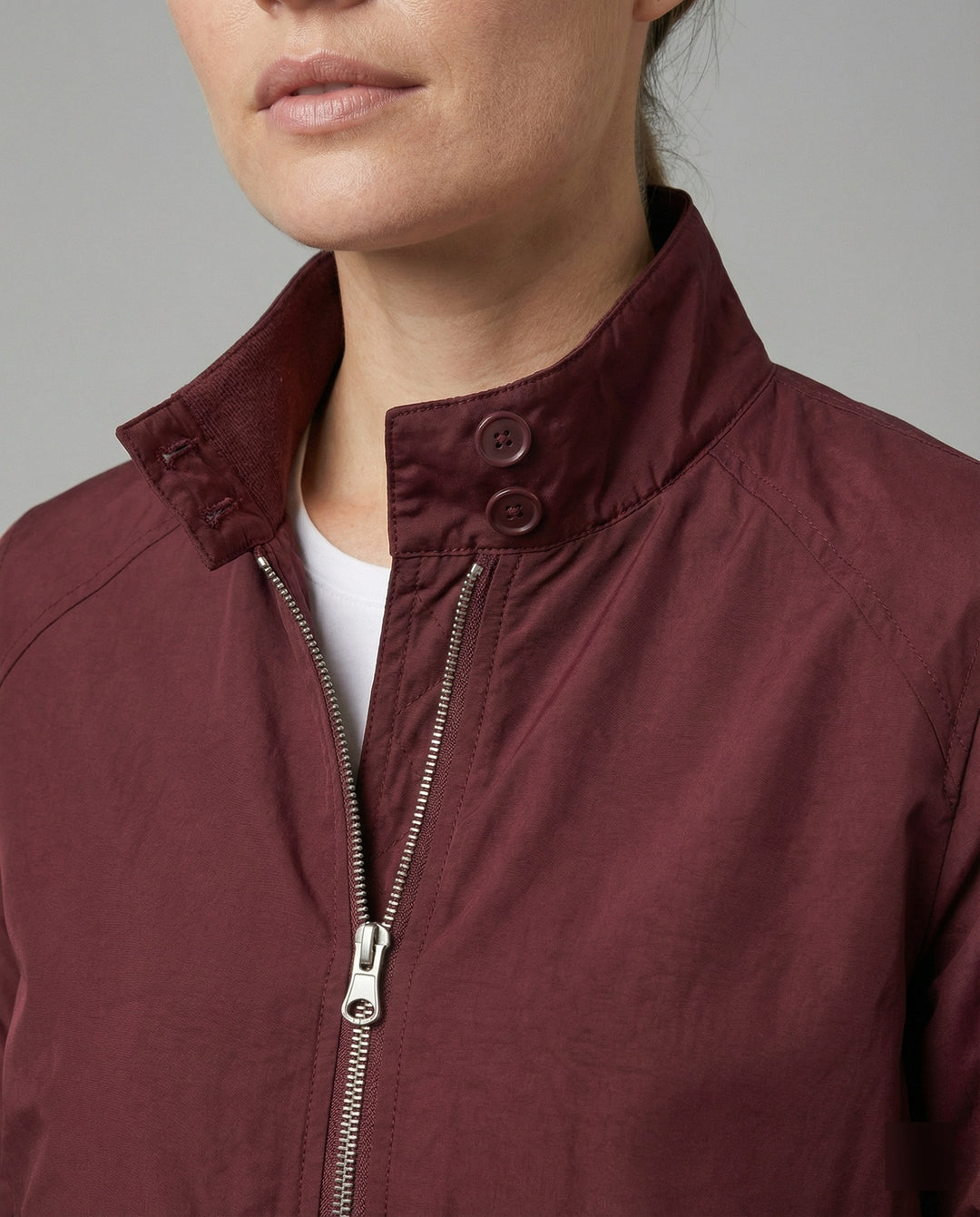Damen leichte Stehkragen-Übergangsjacke mit Frontreißverschluss und Nahttaschen EB