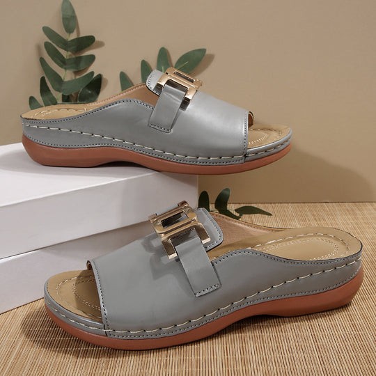 Damen modische Pantoletten mit elegantem Schnallen-Detail EB