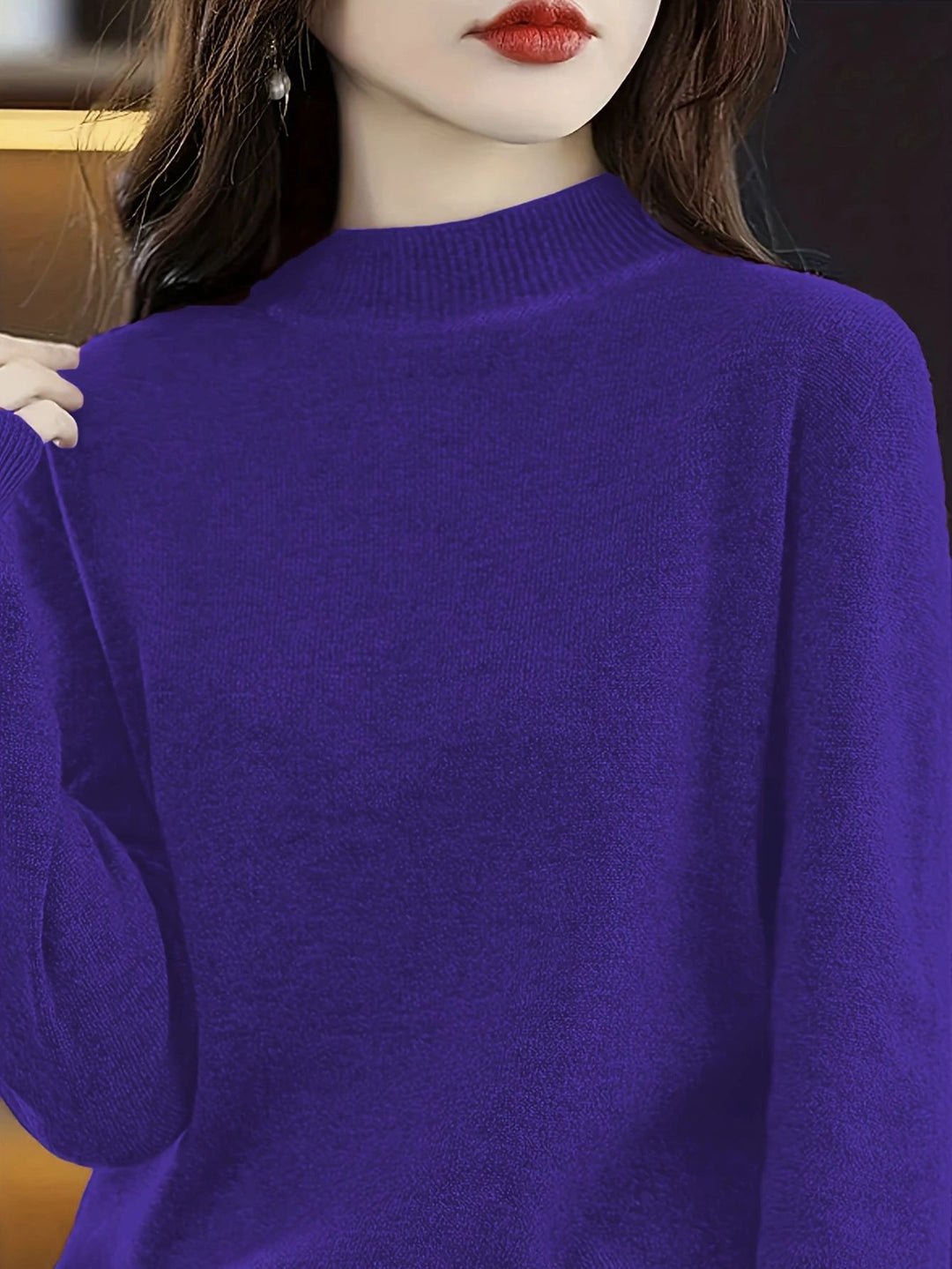 Damen Hochwertiger Pullover mit Stehkragen aus feinem Strick EB