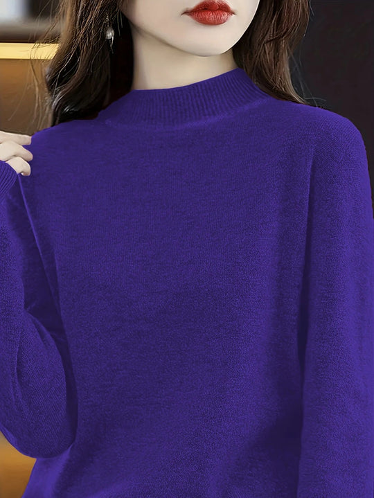 Damen Hochwertiger Pullover mit Stehkragen aus feinem Strick EB
