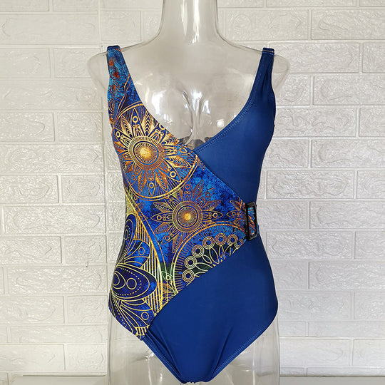 Damen Einteiliger Badeanzug mit asymmetrischem Leo-Muster EB