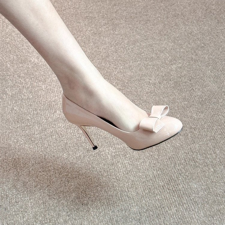 Damen elegante Pumps mit dekorativer Schleife und hohem Absatz EB