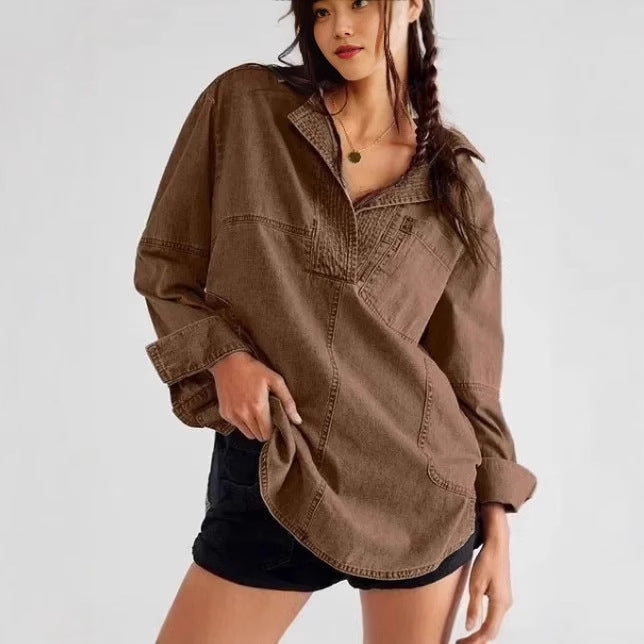 Damen Denim-Shirt mit detailreicher Steppung und lässigem Schnitt EB