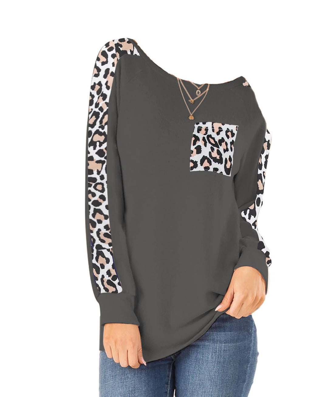 Damen Modischer Langarmshirt mit Leoparden-Applikationen EB