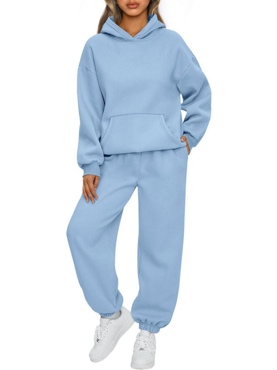 Damen nan gemütliches Lounge-Jogginganzug-Set mit Oversize-Hoodie und elastischer High-Waist Jogginghose EB