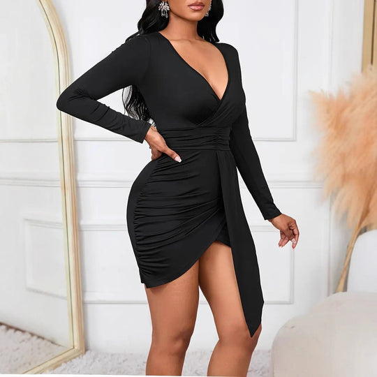 Damen Wickelkleid mit langem Arm und eleganten Drapierungen EB