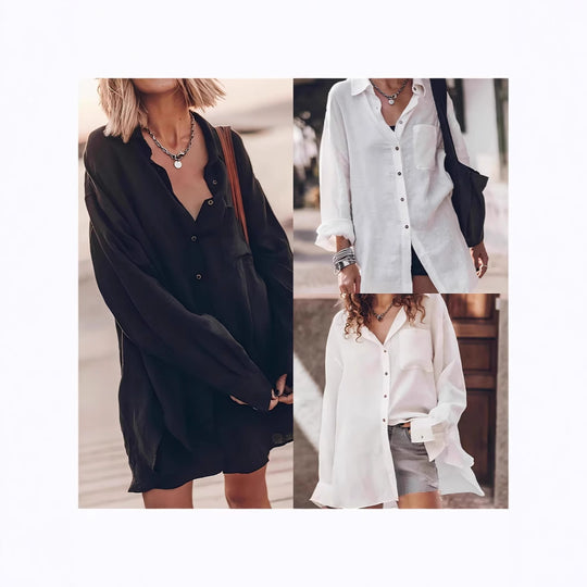 Damen lässige Oversized-Bluse aus Leinen EB