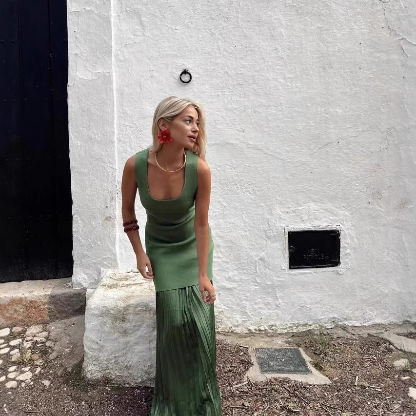 Damen Maxikleid mit plissiertem Rock und körpernahem Oberteil EB
