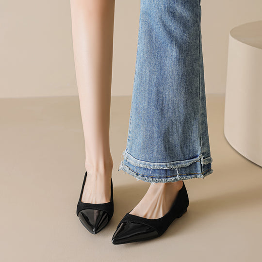 Damen elegante Ballerinas mit spitzem Zehendesign und schimmerndem Lackeinsatz EB