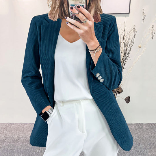 Damen Strukturierter Cord-Blazer mit eleganten Knopfdetails EB