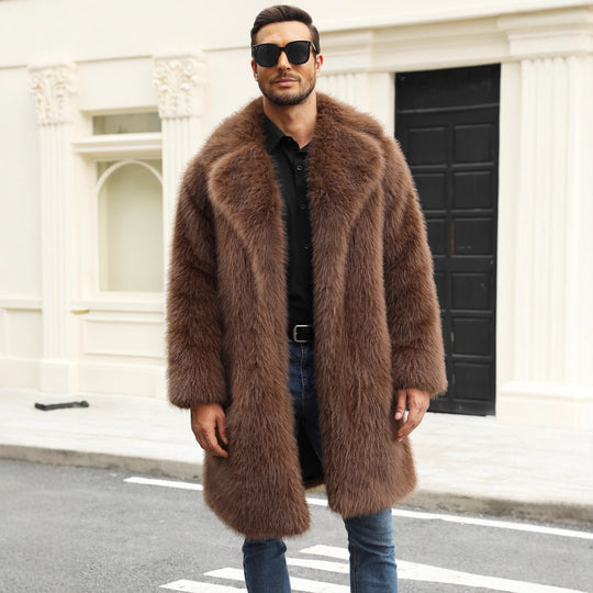 Herren Luxuriöse Kunstpelzjacke mit voluminösem Kragen EB