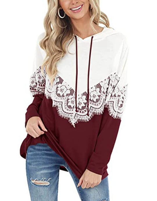 Damen Kapuzenpullover mit kunstvoller Spitzenapplikation EB