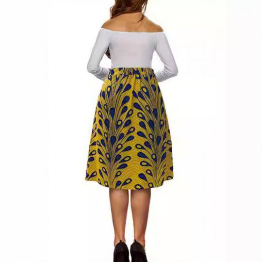 Damen Midirock mit einzigartigem floralem Print und elastischem Bund EB