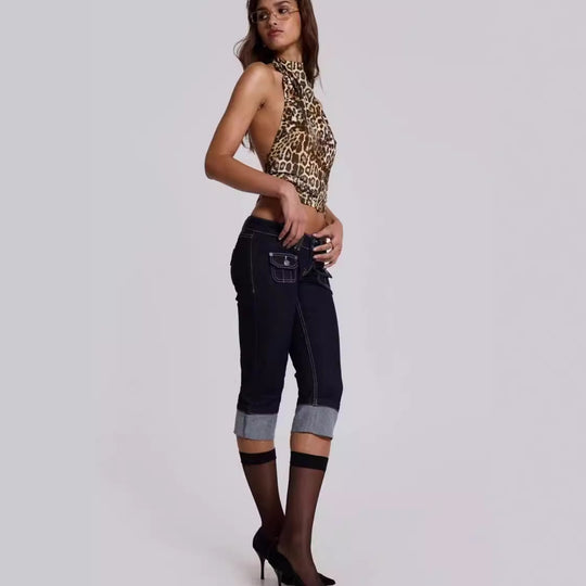 Damen Leopardenmuster Haltertop EB