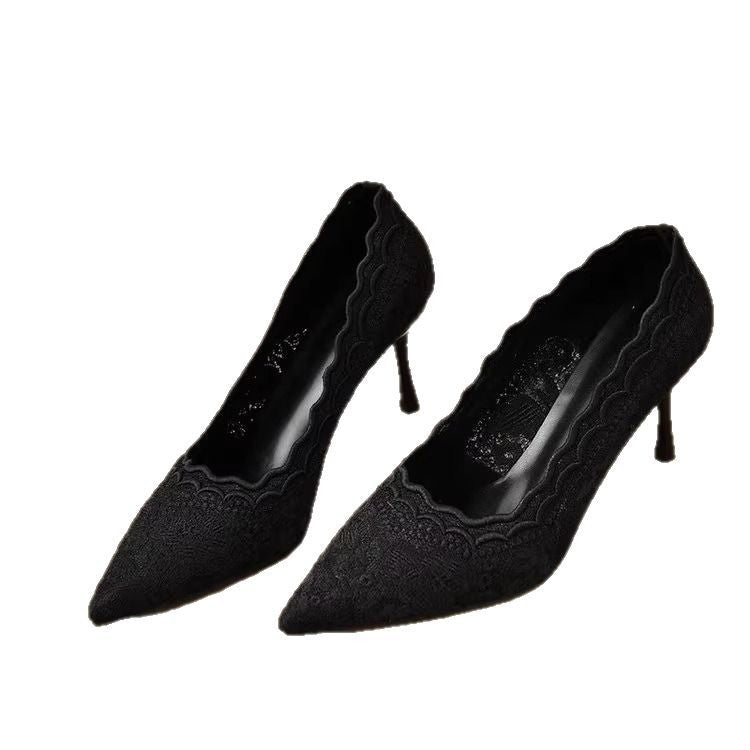 Damen eleganter spitzer High Heel Schuhe mit zartem Spitzen-Design EB